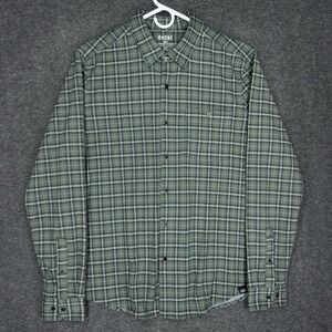 Rhone Hardy Flannel Shirt Mens L Green Plaid Long Sleeve Stretch wicking